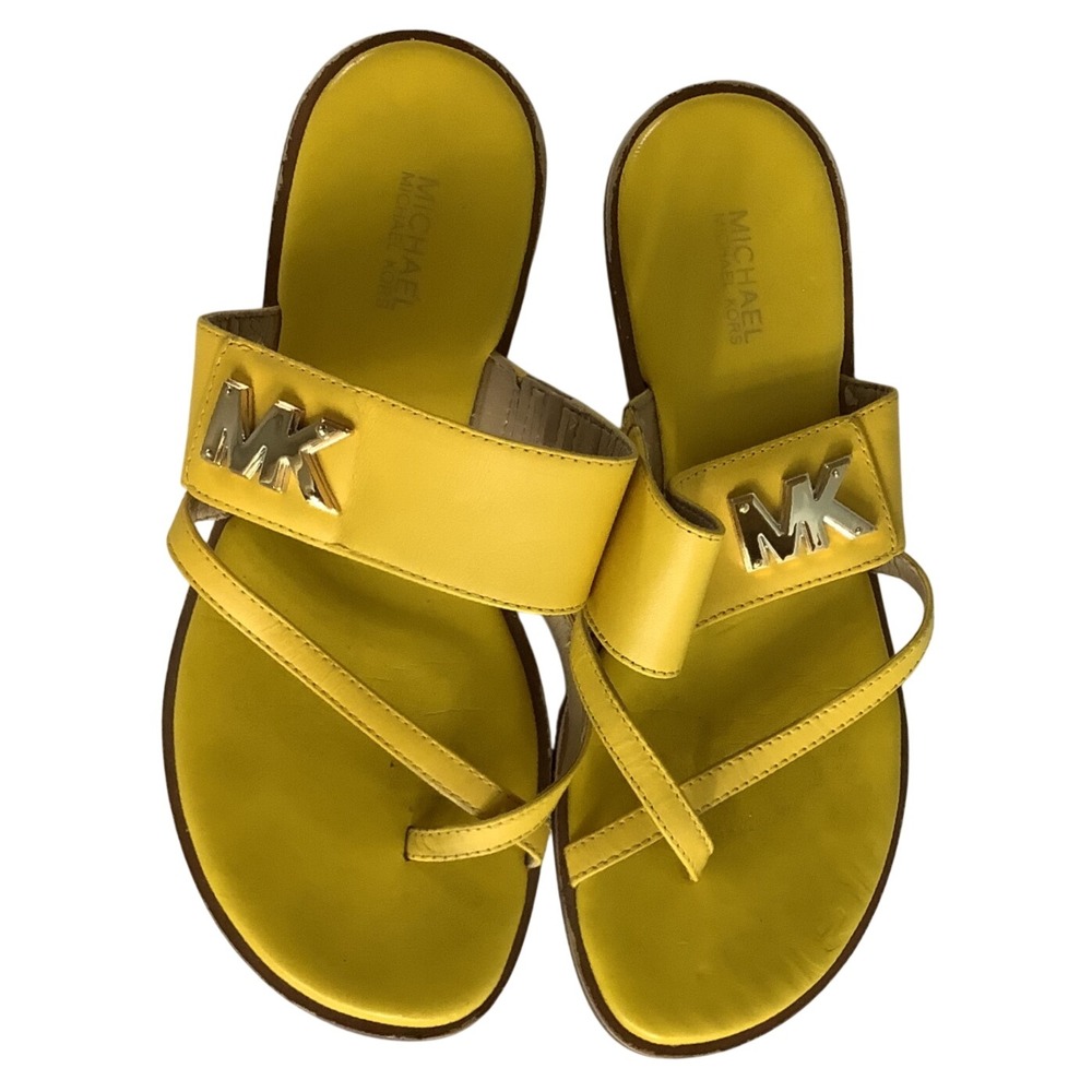 Michael Kors Yellow Leather MK Logo Toe Loop Slide Sandals ME191 Womens 7M
